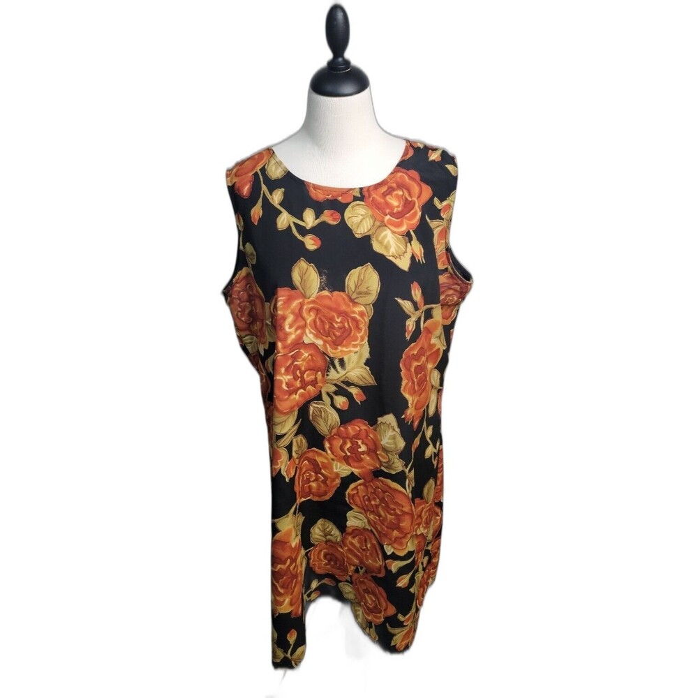 NY & Co Black Floral Sleeveless Dress size 16 Keyhole Knee Length Vintage